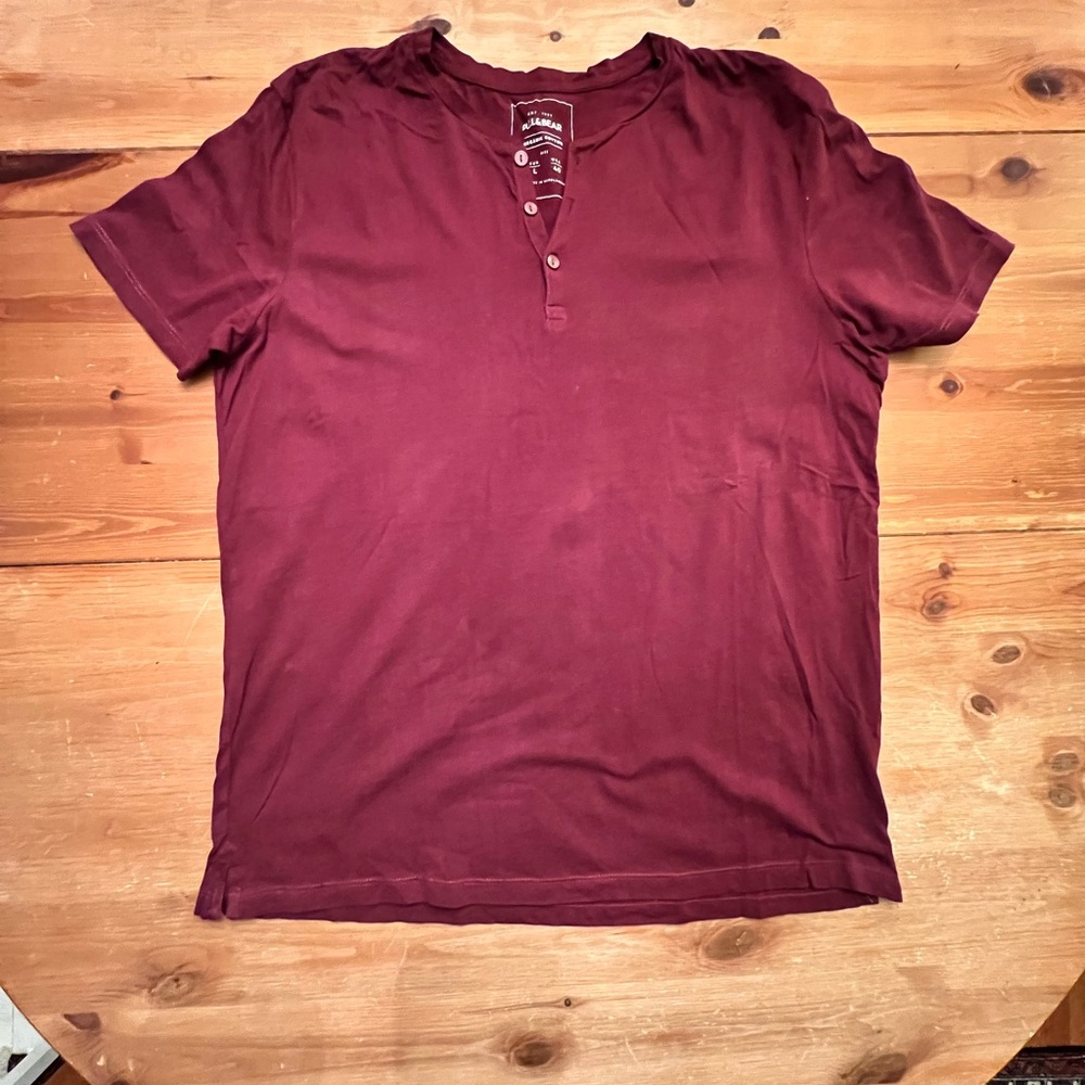 Pull & Bear Men's Burgundy Henley Shirt size Large from Spain